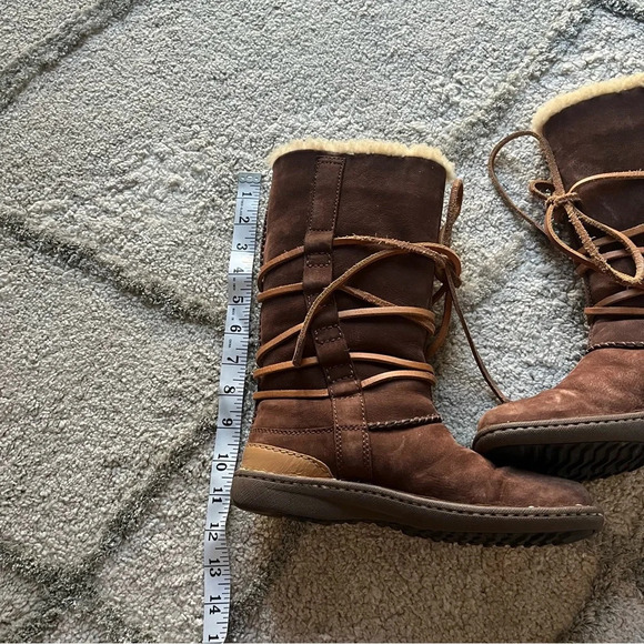 UGG Catalina Brown tall suede Leather Sheepskin Boots Shoes lace up 5 - Picture 6 of 12